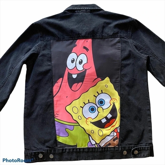 Nickelodeon Spongebob SquarePants Jean Jacket Unisex Black NWT - Picture 2 of 10